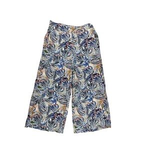 C&C California Linen Wide Leg Crop Pants Tropical Leaf Print Size L